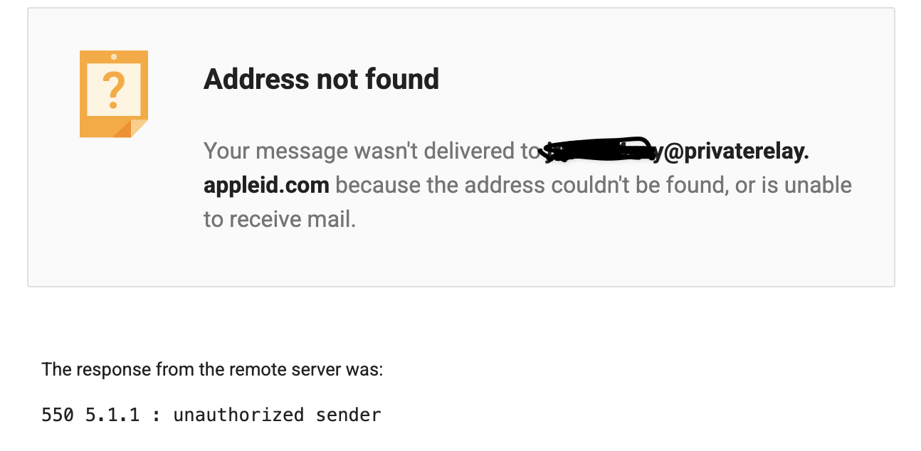 Apple Private Relay bounce email screenshot