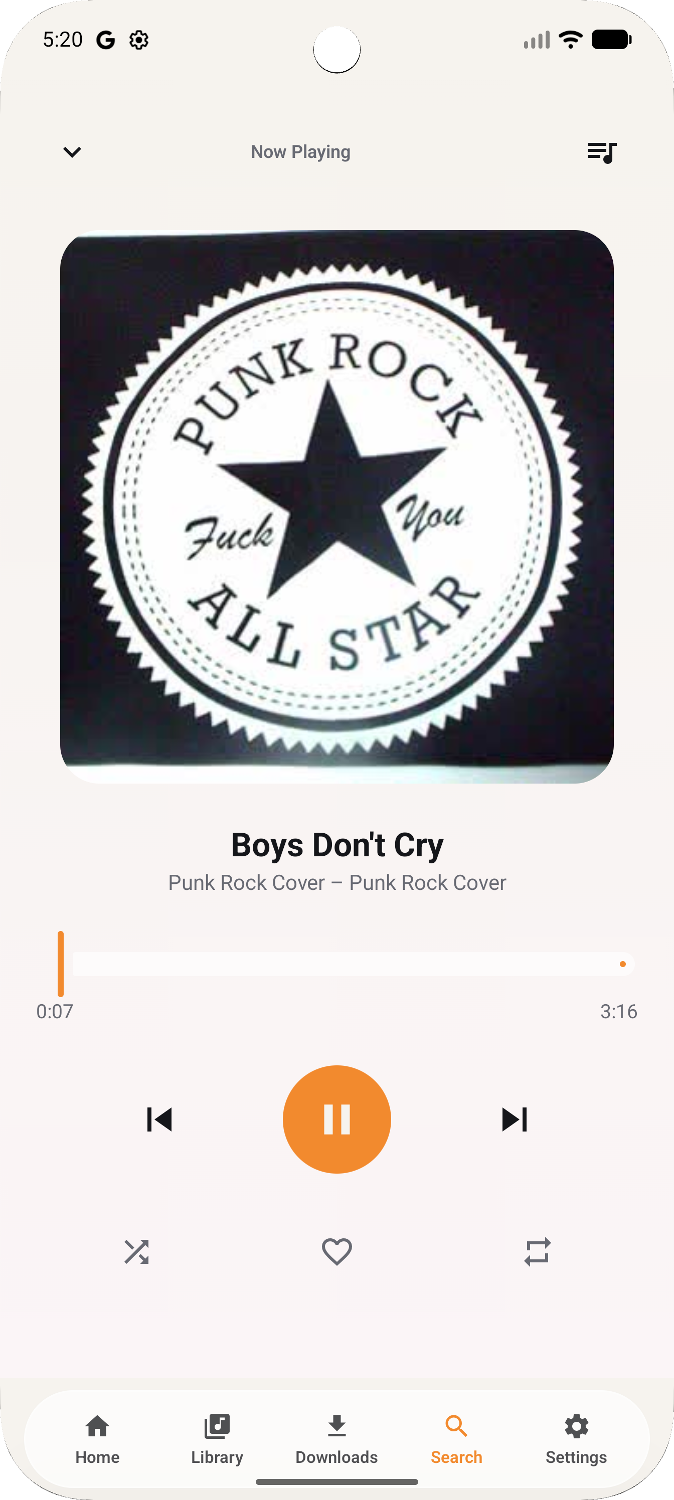JellyAmp on Android — Now Playing screen