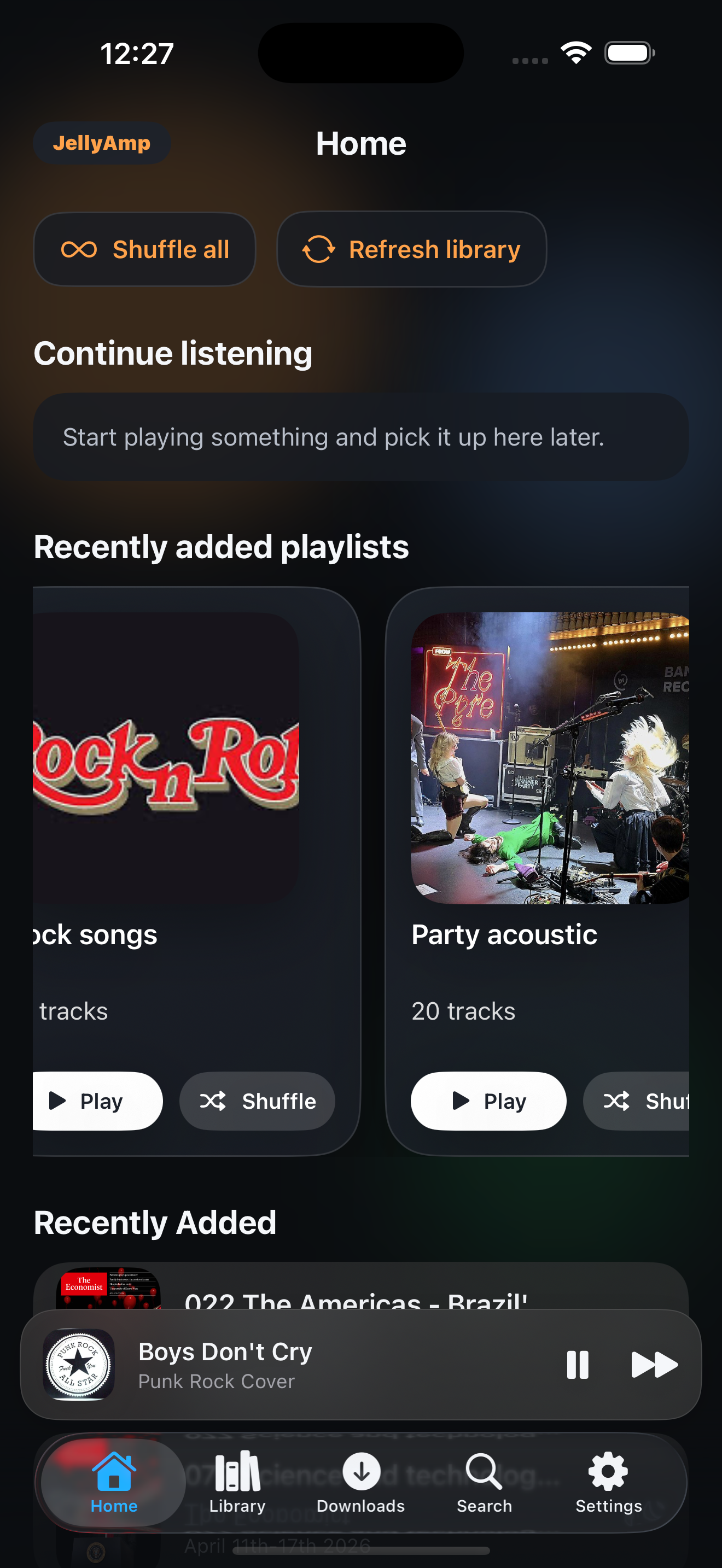 JellyAmp Home on iPhone