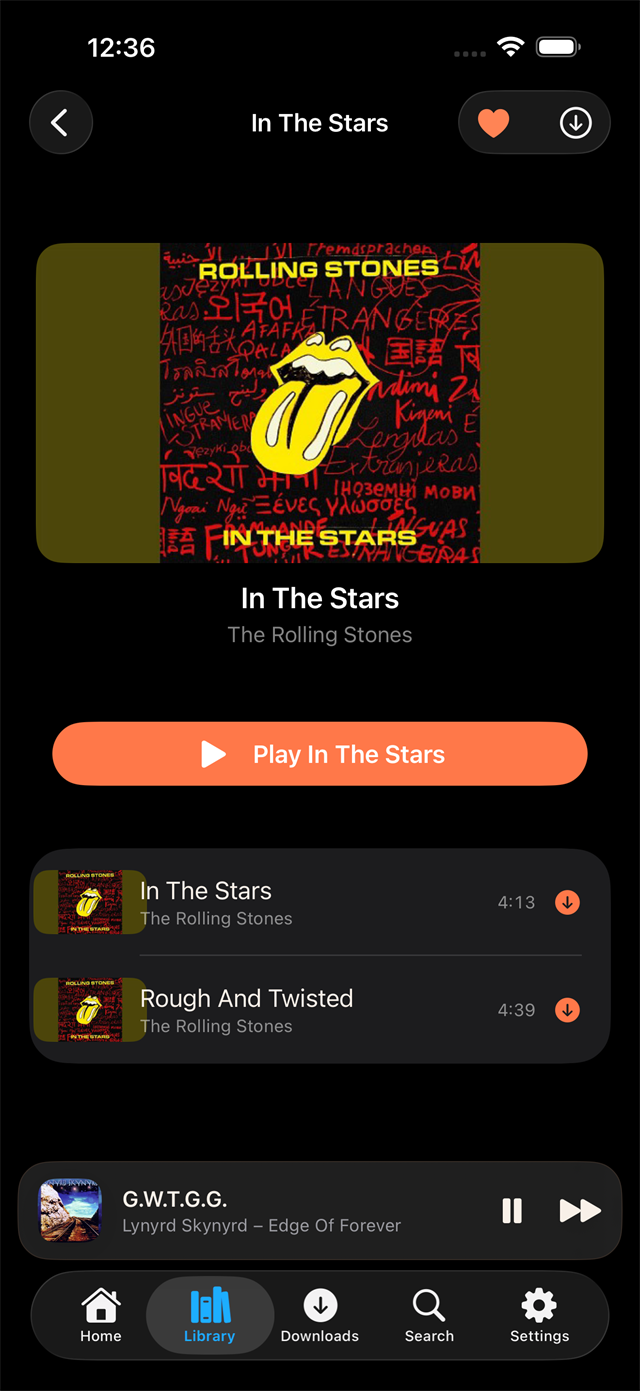 JellyAmp album view in the default amber theme