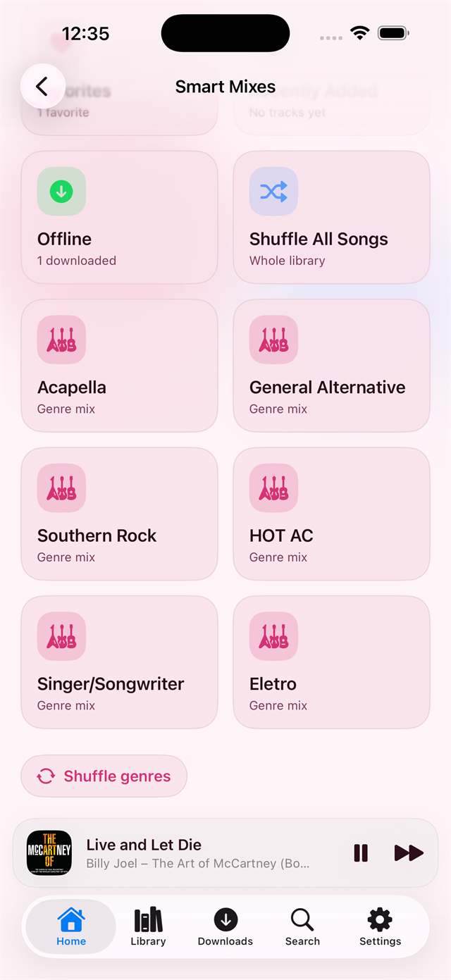 JellyAmp Smart Mixes in the Sakura theme