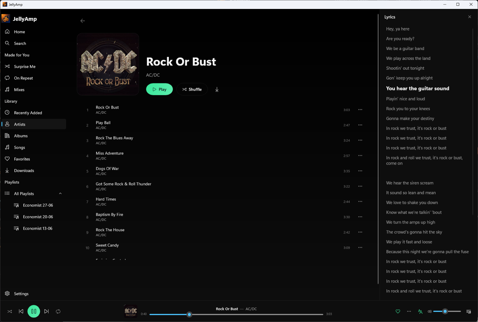 Early preview of JellyAmp for Windows